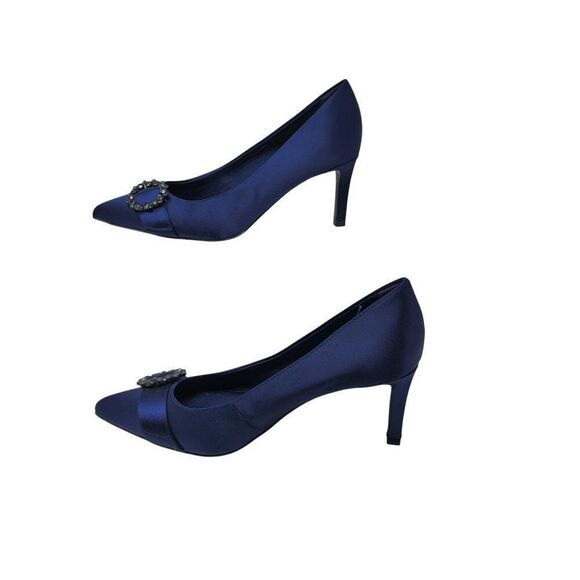 Anne Klein Womens‎ Midnight Blue Satin Pointed-Toe 3" Heels Formal Buckle Sz 9.5 - Picture 6 of 12